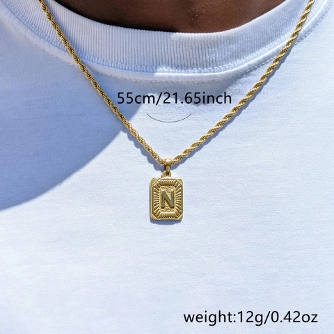 Collana Pendente Quadrato Iniziale Alfabeto 26 In Acciaio Inossidabile Titanio Placcato Oro 18K Gioielli Catena Corda Hip Hop