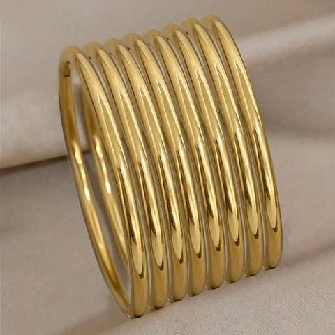 Minimalist Stainless Steel Bangle For Women 18K Gold Plated Round Wire Stackable Bangle Bracelet Plain Circle Jewelry Gift