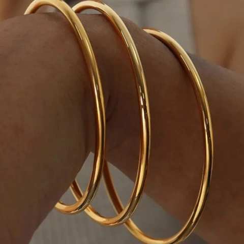 Minimalist Stainless Steel Bangle For Women 18K Gold Plated Round Wire Stackable Bangle Bracelet Plain Circle Jewelry Gift