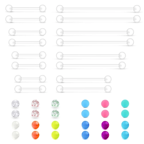 Assortiment de Bijoux de Piercing en Acrylique Transparent Bioflex Tige Souple Piercing Langue Barres Industrielles Clous d'Oreilles Glow In The Dark Paillettes