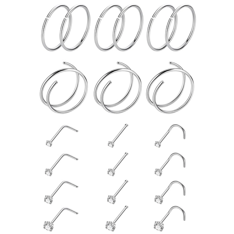 Stainless Steel Nose Rings And Studs Collection For Body Piercing Minimalist Nose Hoops With Clear Zirconia Decorative Body Jewelry