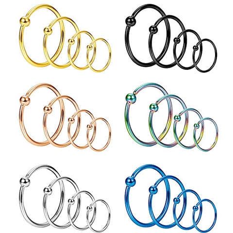 Stainless Steel Nose Rings Captive Bead Hoop Piercing Jewelry Multiple Colors Mixed Sizes For Women Men Body Jewelry Variety