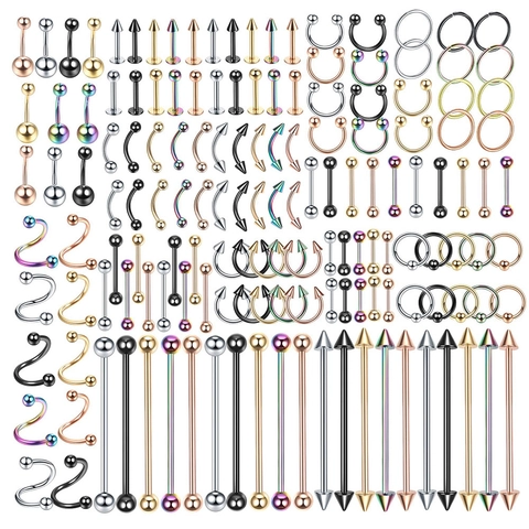 Set Gioielli Piercing Corporeo In Acciaio Inossidabile Anelli Per Pancia Lingua Naso Labbro Sopracciglia Borchie Per Unisex