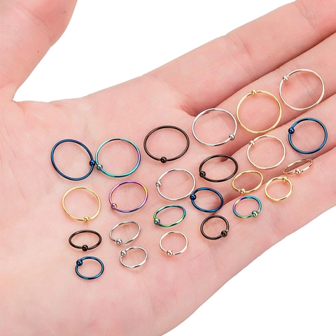 Stainless Steel Nose Rings Captive Bead Hoop Piercing Jewelry Multiple Colors Mixed Sizes For Women Men Body Jewelry Variety