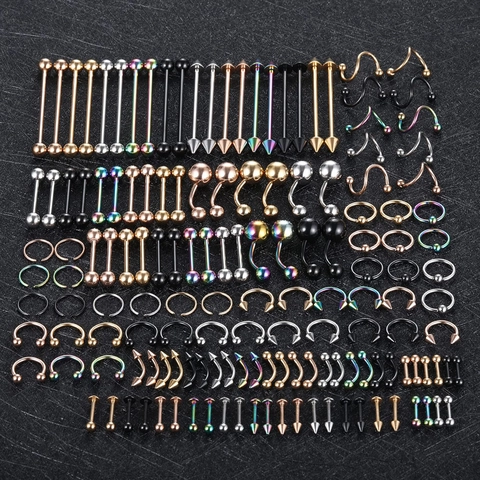 Set Gioielli Piercing Corporeo In Acciaio Inossidabile Anelli Per Pancia Lingua Naso Labbro Sopracciglia Borchie Per Unisex