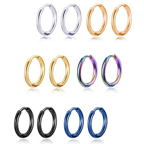 Lot de 6 Paires de Boucles d'Oreilles Créoles en Acier Inoxydable pour Hommes Femmes Hypoallergénique Or Argent Noir Multicolore