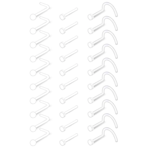 Clear Acrylic Invisible Nose Studs L-Shape Screw Bone Straight Bar Bio-Plastic Piercing Jewelry Hypoallergenic Retainer Unisex