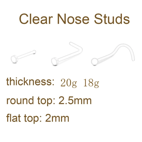 Clear Acrylic Invisible Nose Studs L-Shape Screw Bone Straight Bar Bio-Plastic Piercing Jewelry Hypoallergenic Retainer Unisex