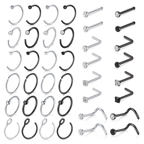 Stainless Steel Nose Rings Studs Minimalist Cubic Zirconia Body Piercing Jewelry L-Shaped C-Shape Hoop Studs For Women Men