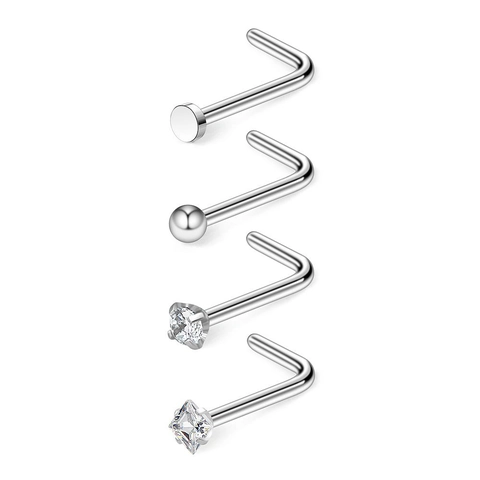 Stainless Steel Nose Studs Combination Round Ball Flat Disc Prong Round Square Zirconia L-Shaped Body Piercing Jewelry Accessories