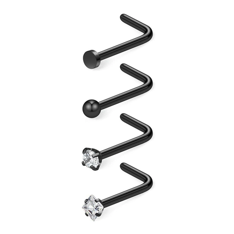 Stainless Steel Nose Studs Combination Round Ball Flat Disc Prong Round Square Zirconia L-Shaped Body Piercing Jewelry Accessories
