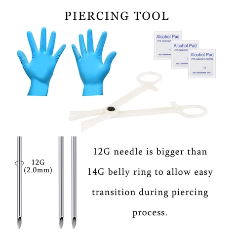 Anelli Per Ombelico In Acciaio Inossidabile Con Zirconia Barra Piercing Curva Con Morsetto Per Aghi Guanti Tamponi Alcolici