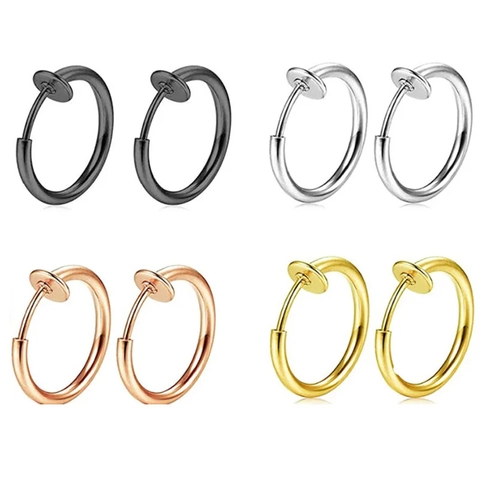 Edelstahl Clip On Creolen Set Minimalistisch Feder Ohrklemme Ohne Ohrloch Cartilage Nasenring Unisex Schmuck