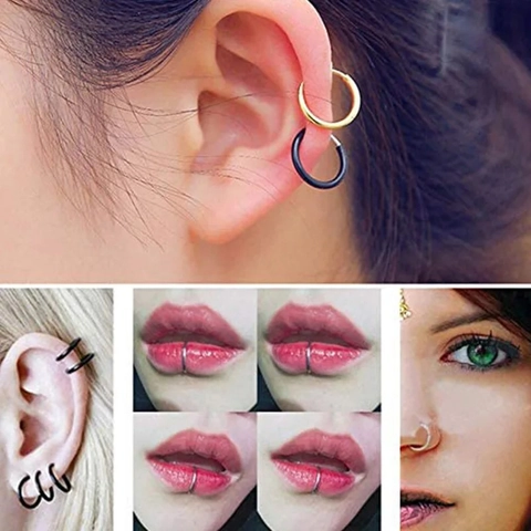 Edelstahl Clip On Creolen Set Minimalistisch Feder Ohrklemme Ohne Ohrloch Cartilage Nasenring Unisex Schmuck