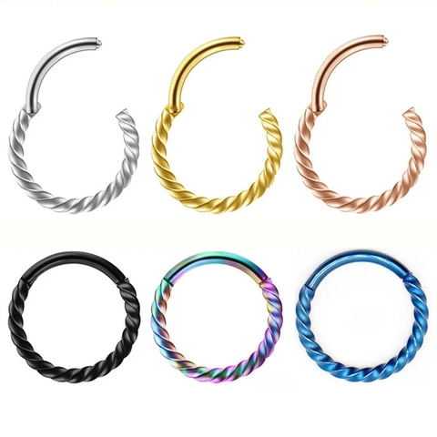 316L Stainless Steel Twisted Hinged Segment Ring 16G Nose Hoop Ear Cartilage Helix Piercing Hoop Jewelry For Men Women