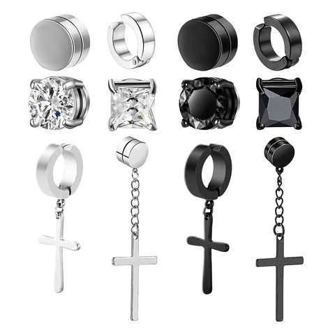 Stainless Steel Magnetic Cross Ear Clips Non Piercing Hoop Stud Earrings For Men Women Punk Goth Fashion Jewelry Accessories