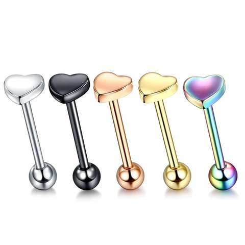 Anneau de Langue en Acier Inoxydable 316L en Forme de Cœur Barbell Bijoux de Piercing Corporel Pour Femmes Hommes Barre de Langue Électroplaquée