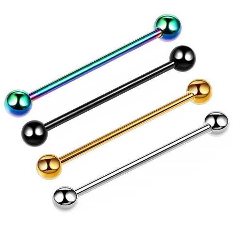 Bijoux de Piercing en Acier Inoxydable Barre Industrielle Anneau de Langue Boule Ronde pour Cartilage d'Oreille Unisexe Punk