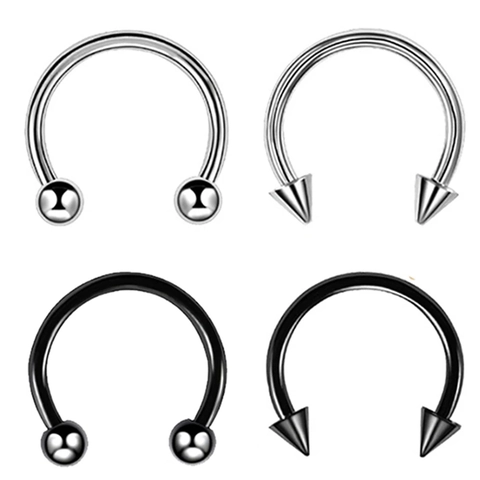 Stainless Steel Horseshoe Circular Barbell Piercing Rings Nose Lip Ear Jewelry With Ball Spike Ends For Women Men