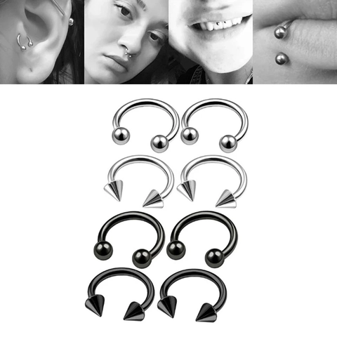Stainless Steel Horseshoe Circular Barbell Piercing Rings Nose Lip Ear Jewelry With Ball Spike Ends For Women Men