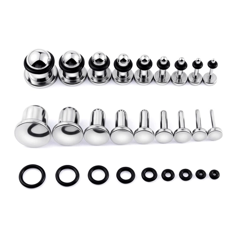 Orecchini Piercing in Acciaio Inossidabile Massiccio Cilindrico Espansione Lobo Con O-Ring in Gomma Gioielli Corpo Unisex Stile Punk