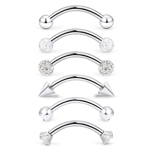 316L Stainless Steel Eyebrow Ring Zirconia Ball Cone Curved Barbell Piercing Jewelry Combination For Men Women