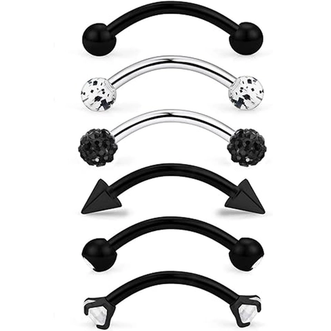 316L Stainless Steel Eyebrow Ring Zirconia Ball Cone Curved Barbell Piercing Jewelry Combination For Men Women