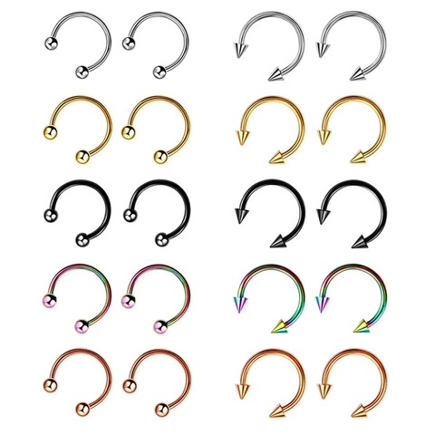 Stainless Steel Horseshoe Nose Ring Circular Barbell Septum Piercing Jewelry With Ball Spike Ends For Men Women Body Jewelry