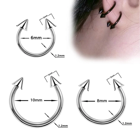 Stainless Steel Horseshoe Nose Ring Circular Barbell Septum Piercing Jewelry With Ball Spike Ends For Men Women Body Jewelry