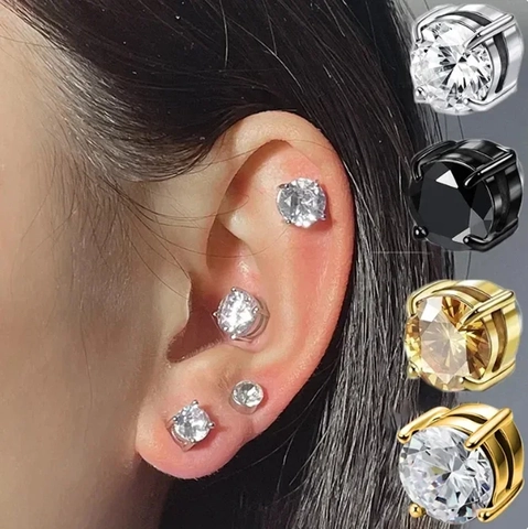Minimalistische Magnetische Ohrstecker Ohne Loch Legierung Zirkonia Geometrische Runde Quadratische Clip-On Ohrringe Unisex Schmuck