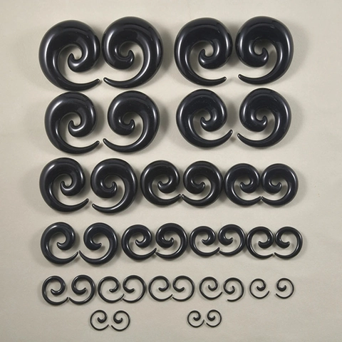 Schwarze Acryl Schneckenspirale Ohr Gauges Taper Stretching Kit Piercing Schmuck Für Herren Damen Punk Stil Glänzendes Finish Ohr Expander