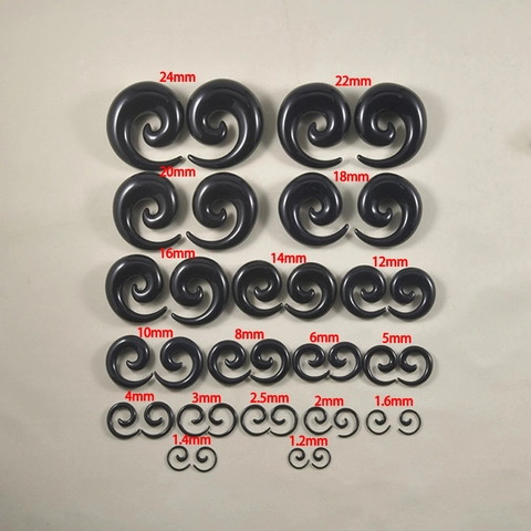 Schwarze Acryl Schneckenspirale Ohr Gauges Taper Stretching Kit Piercing Schmuck Für Herren Damen Punk Stil Glänzendes Finish Ohr Expander