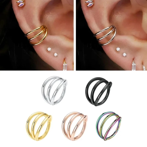 316 Stainless Steel Triple Layer Hinged Segment Nose Ring Clicker Septum Piercing Hoop Helix Tragus Cartilage Jewelry