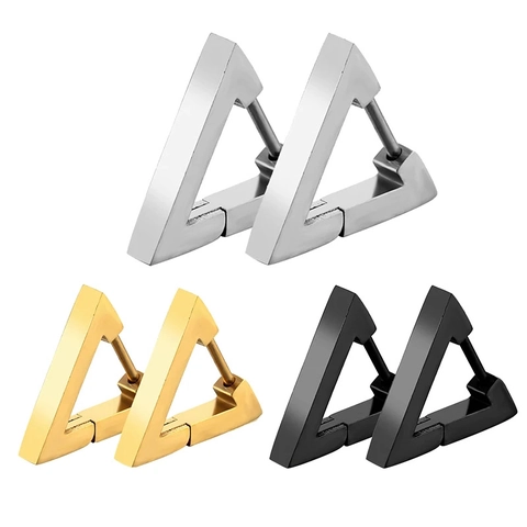 Minimalist Stainless Steel Geometric Hoop Earrings For Men And Women Jewelry Triangle Square Round Heart Shape Polished Metallic Earrings