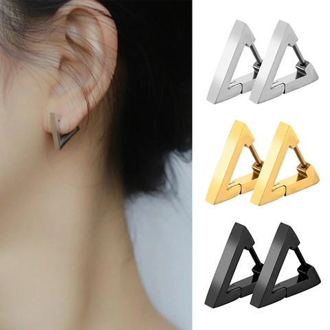 Minimalist Stainless Steel Geometric Hoop Earrings For Men And Women Jewelry Triangle Square Round Heart Shape Polished Metallic Earrings