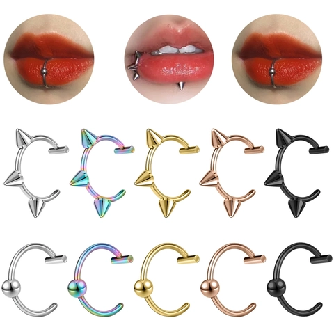 Stainless Steel Lip Piercing Jewelry Collection Horseshoe C-Shaped Rings Punk Spike Ball Decorative Body Jewelry For Men Women Daily Party Accessory