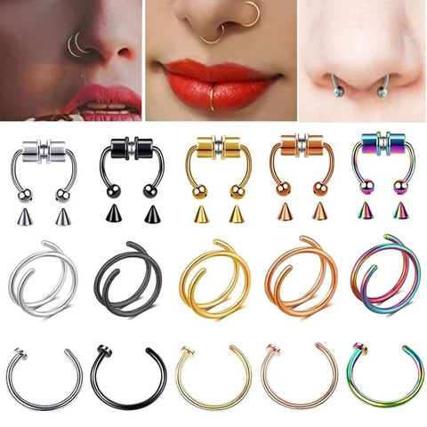 Aro de Nariz Falso Magnético de Acero Inoxidable 316L Sin Perforación Septum Herradura Joyería para Mujeres Hombres