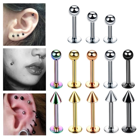 Stainless Steel Lip Piercing Studs Ball Spike Labret Piercing Jewelry For Ear Cartilage Tragus Monroe Helix Jewelry Set