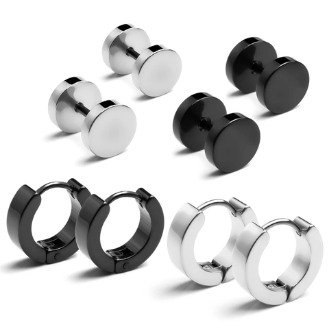 Edelstahl Ohrringe Für Damen Herren Hantel Ohrstecker Huggie Creolen Hochglanzpoliert Hypoallergen Punk Schmuck
