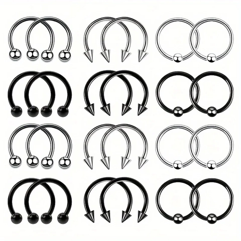 Stainless Steel Nose Rings Horseshoe Circular Barbell Captive Bead Ring Spike Ball Piercing Jewelry Multi Size Variety