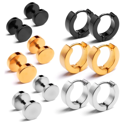 Edelstahl Ohrringe Für Damen Herren Hantel Ohrstecker Huggie Creolen Hochglanzpoliert Hypoallergen Punk Schmuck