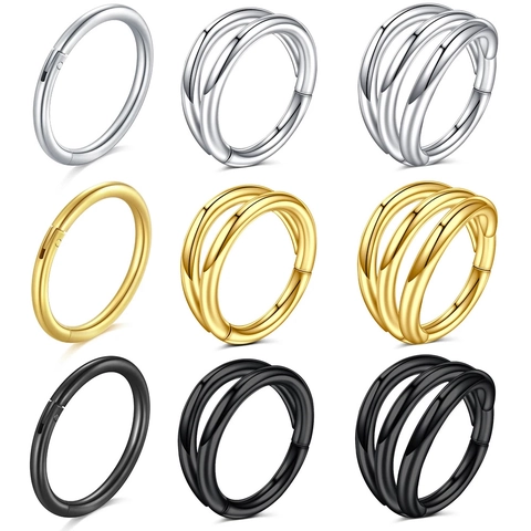 Stainless Steel Hinged Segment Nose Ring Set Single Double Triple Layer Hoop Earrings For Women Men Body Piercing Jewelry