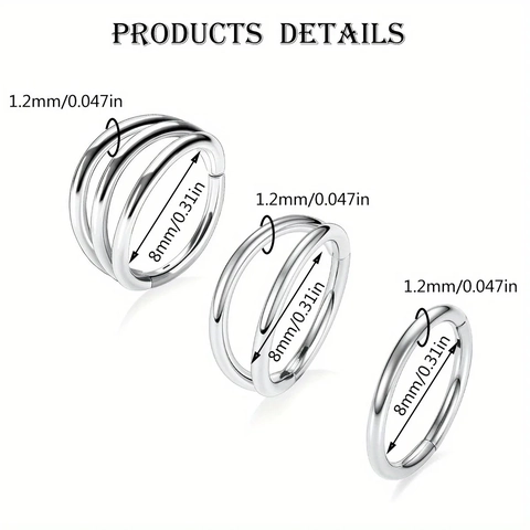Stainless Steel Hinged Segment Nose Ring Set Single Double Triple Layer Hoop Earrings For Women Men Body Piercing Jewelry