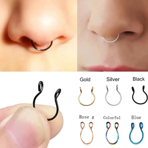 316L Stainless Steel Fake Nose Rings Clip On Non Piercing U Shaped Hoop For Women Men Minimalist Body Jewelry Nose Stud