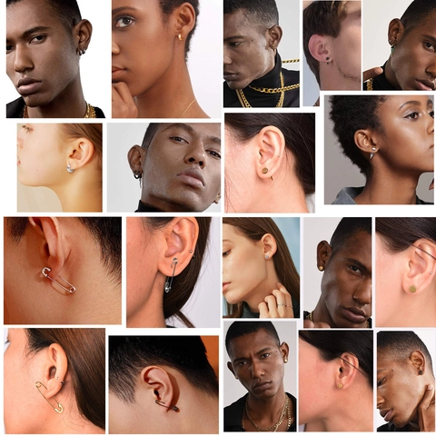 Stainless Steel Stud Earrings Set Punk Gothic Spike Screw Safety Pin Hoop Earrings Jewelry For Men Women Unisex