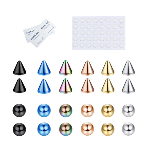 Stainless Steel Fake Piercing Body Jewelry Cones Balls Adhesive Stickers Alcohol Pads Punk Unisex Nose Lip Studs