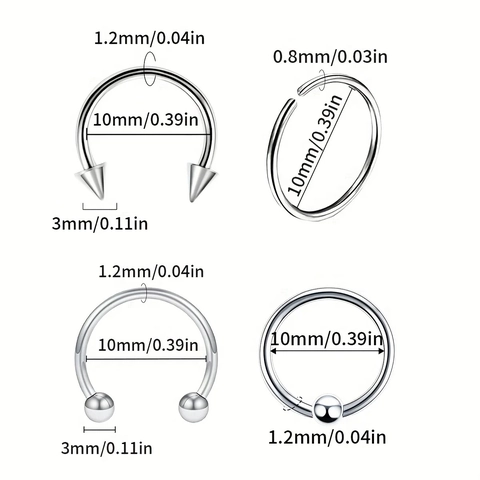 Stainless Steel Nose Ring Set Horseshoe Circular Barbell CBR Seamless Hoop Black Silver Piercing Jewelry For Women Men