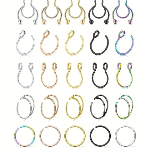 Stainless Steel Nose Rings Collection Mixed Colors Piercing Jewelry Nose Cuffs Non Piercing Earrings For Women Men Punk Accessory