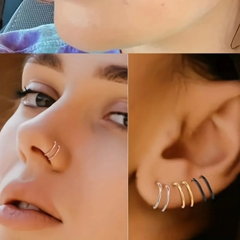Stainless Steel Nose Rings Collection Mixed Colors Piercing Jewelry Nose Cuffs Non Piercing Earrings For Women Men Punk Accessory