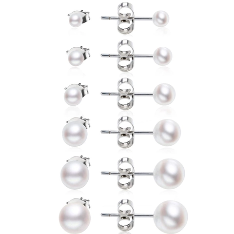 Hypoallergenes Künstliche Perlenohrstecker Set Mit 316L Chirurgenstahl Ohrstecker-Stift Minimalistisch Rund Weiß Silber Damen Schmuck